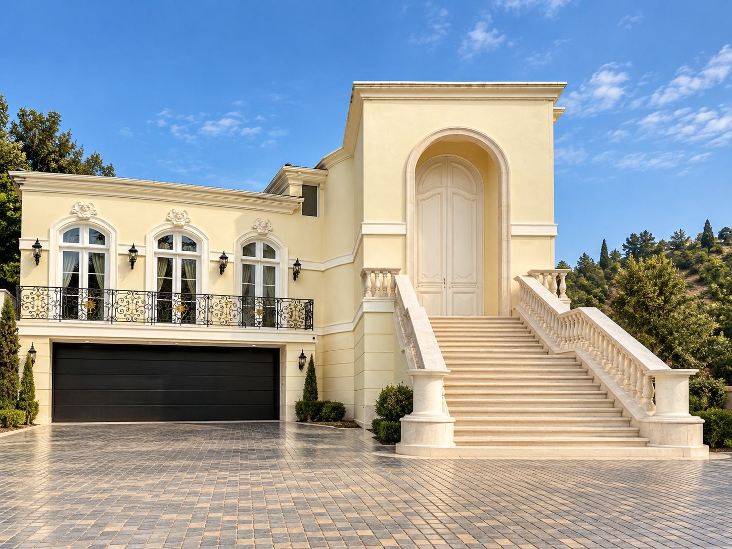 Private residence in Beverly Hills with a classical facade and grand stone staircase